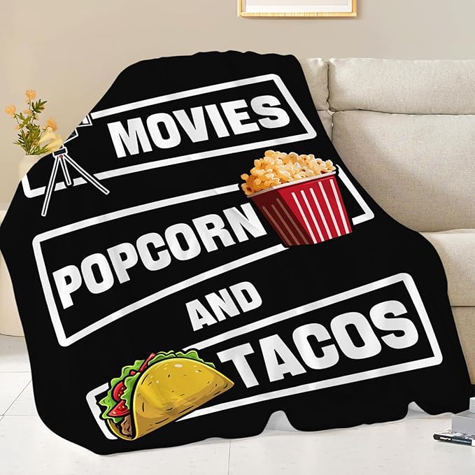 Movie Taco Popcorn Blanket for Girls Women Boys Men Adults Kids Soft Cozy Fleece Theater Cinema Film Throw Blankets Gifts Warm Flannel Plush Lightweight Decor for Couch Bed Sofa 60"X50"
