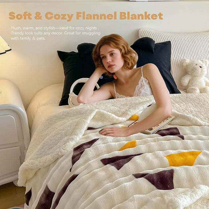 Queen Size Blanket Gift for Women Girl - Soft Plush Thick Warm Fluffy Reversible Flannel Blanket for Sofa Couch Bed for Winter All Seasons 90x90 Inches