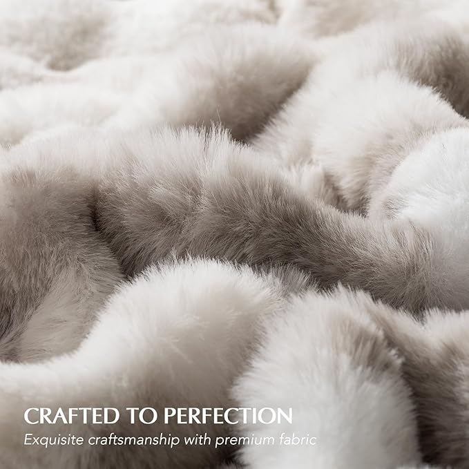 EverGrace Ultra Soft Luxury Fluffy Faux Rabbit Fur Throw Blanket, Thick Warm Bubble Throw for Bed, Cozy Plush Reversible Blankets for Couch, Chair, Sofa, Light Grey, 50x60 Inches