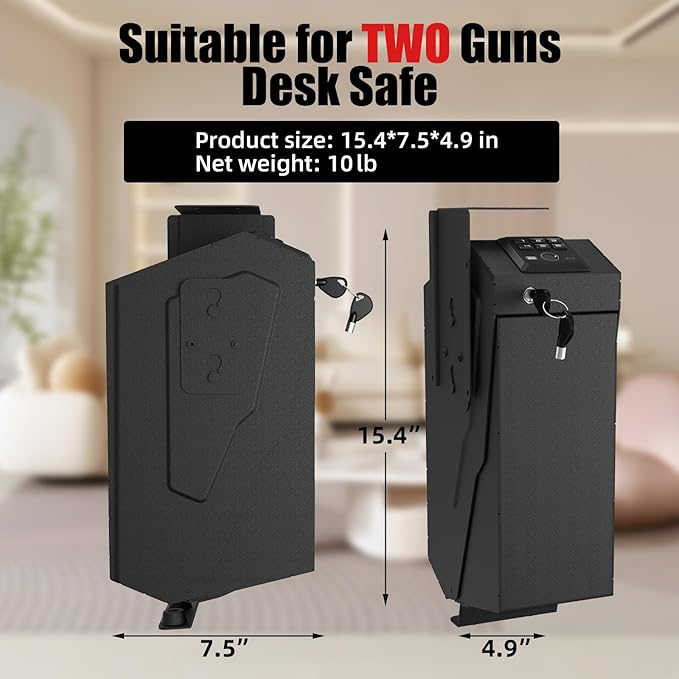 HARDROCK Gun Safe for Pistols, Biometric Wall Mounted Handgun Safe Box for Desk, Bedside,Truck，Drop Down Quick Access Security Safe with Fingerprint Keypad Lock for Home nightstand