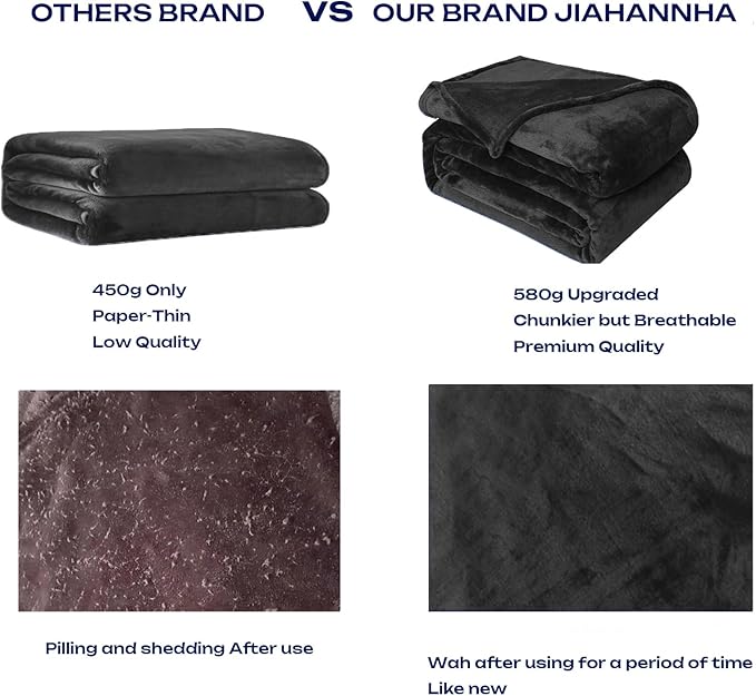 JIAHANNHA Fleece Blanket 50 by 60 Throw Blankets for Sofa Couch Bed Dark Grey Sofa Blanket 280GSM,Super Soft Cozy and Luxury Bed Blanket for All Season Throw(50"×60")