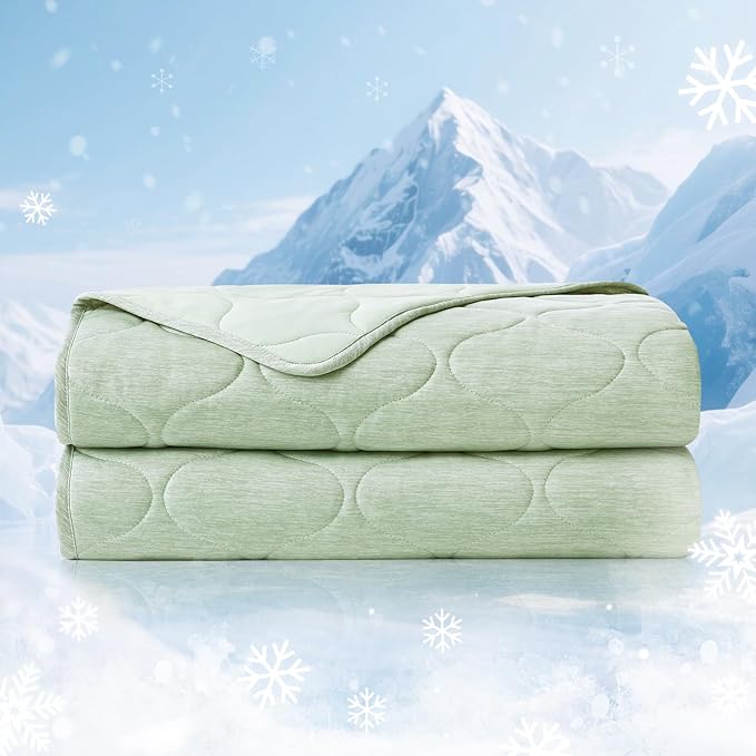 Cozy Bliss Cooling Dual-Sided Blanket for Hot Sleepers, Q-Max>0.46 Lightweight Soft Breathable Bed Blanket, Double Side Cooling Throw for Night Sweats (Sage Green, 80"x90")