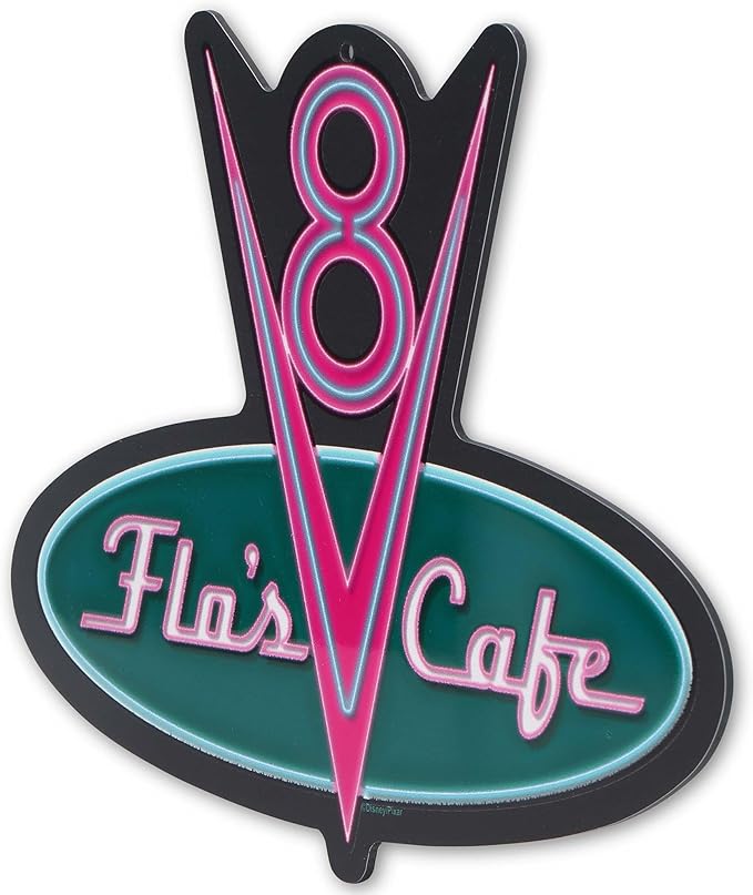 Disney Pixar Cars Flo's V8 Cafe Metal Wall Sign - Fun Cars Diner Decoration for Home