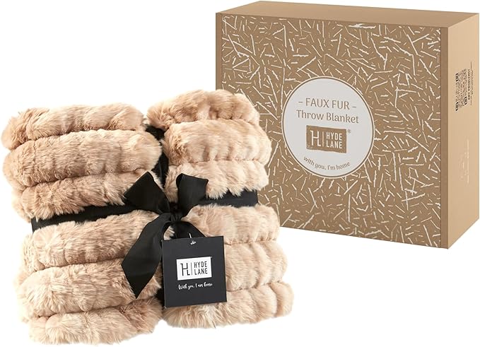 Hyde Lane Soft Faux Rabbit Fur Throw Blanket, Cute Plush Fuzzy Blanket for Sofa Couch, Thick Fluffy Shaggy Throw for Women Girls As a Gift, Brun Rabbit, 60"x80"