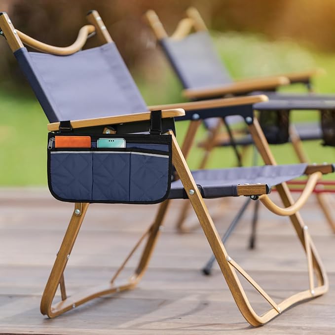 Camping Armrest Storage Bag, Chair Armrest Organizer, Car Seat Hanging Bag, Extended Back Buckle Canvas Beach Chair StorageBag, Side HangingBag For Bedside/Outdoor/Beach/Camping(blue)