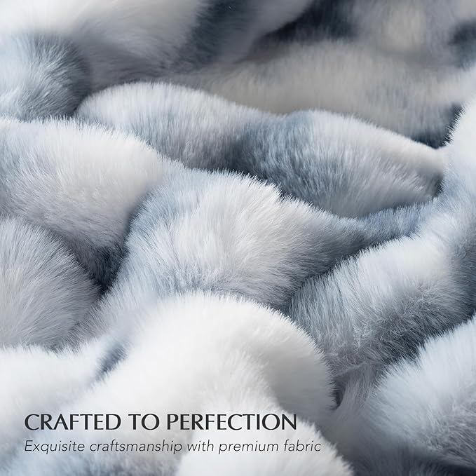 EverGrace Ultra Soft Luxury Fluffy Faux Rabbit Fur Throw Blanket, Thick Warm Bubble Throw for Bed, Cozy Plush Reversible Blankets for Couch, Chair, Sofa, Cloud Blue, 60x80 Inches