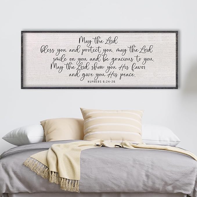 LuZhiQiang Scripture Wall Art 40"x15" May The Lord Bless You And Protect You Numbers 6:24-26 Bible Verse Sign for Living Room Rustic Inspirational Christian Home Large Wood Framed Wall Decor (Black)
