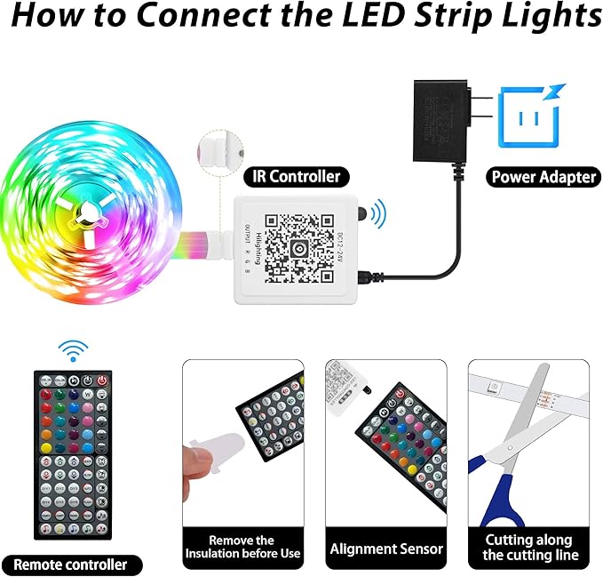 50FT Led Lights for Bedroom, Color Changing RGB Led Strip Lights Indoor, Music Sync Led Light Strip with Remote and App Control, DIY Led Lights for Room Home Decor Ambient Lighting (1 * 50FT)
