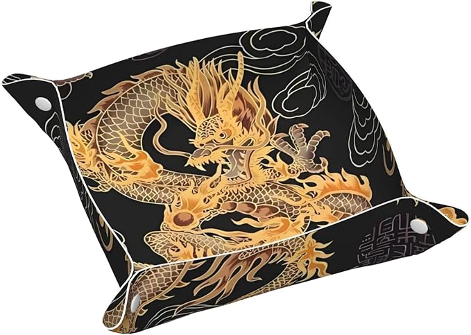 Oriental dragon Leather Vanity Tray Desktop Storage Organizer, Decorative Catchall Perfume Tray, Bathroom Valet Tray,Nightstand Caddy Holder for Keys Phone Wallet Coin Jewelry, S