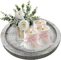 Candle Plate Holder Tray: Round Wooden Decorative Candle Plate Small Farmhouse Table Centerpiece Rustic White Wood Tealight Pillar Trays for Home Decor (White Rustic)