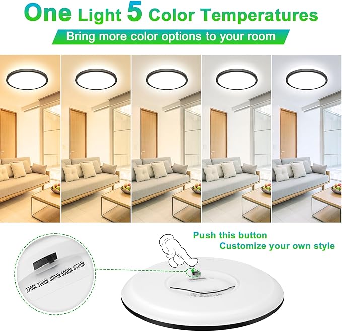 20 Inch Large LED Flush Mount Ceiling Lights, 35W 4200 LM LED Ceiling Light Fixtures, 2700K/3000K/4000K/5000K/6500K Selectable, Ultra Thin Black Panel Lights for Bedroom, Laundry, Bathroom, 1-Pack