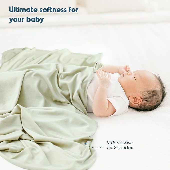 GRSSDER 2 Pack Newborn Swaddle Blanket, Ultra Soft Stretchy Jersey Knit Extra Large Size 33 x 44 Receiving Blankets for Easy Swaddling Baby Snug and Cozy