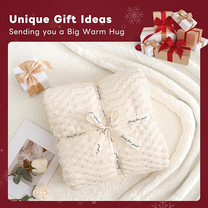 Sherpa Throw Blanket for Couch Flannel Cozy Soft Thick Blanket Warm Twin Blanket for Bed Fleece Home Decor Gifts, Z01 - White, 60"*80"