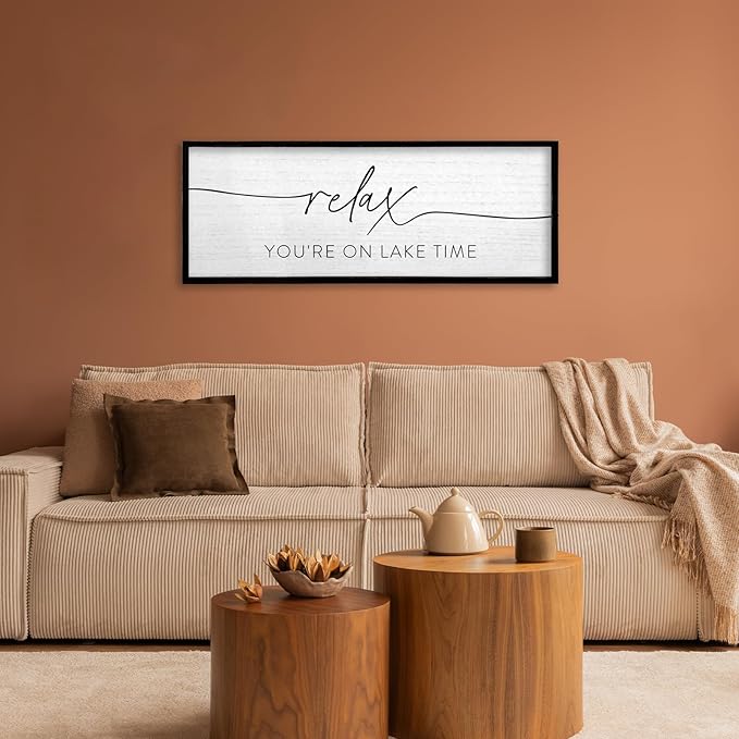 TQianJiang Relax You're On Lake Time Wall Decor 40"×15" Lakeside Quote Sign Lake House Decor for Living Room Bedroom Large Rustic Wooden Framed Wall Hanging Art (Black)