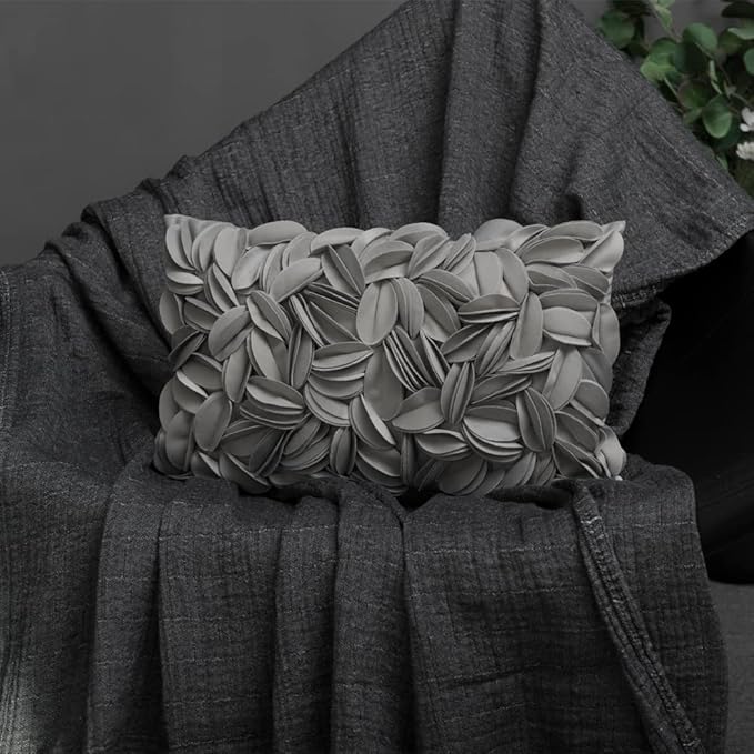 KINGROSE 3D Handmade Accent Pillow Cover Personalized Throw Pillow Cases Decorative Cushion Covers Home Decor for Girls Women Bedroom Couch Chair 12 x 20 Inches Light Grey