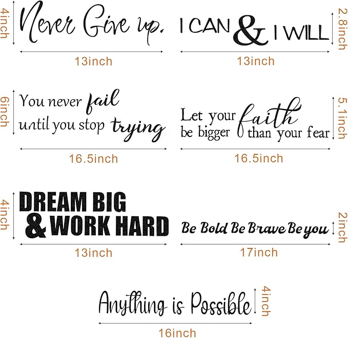 Zonon 5 Sheets Vinyl Wall Decals Peel and Stick Inspirational Quotes Decals Motivational Wall Stickers for Mirror Bedroom Living Room Office Bathroom(Never Give up)