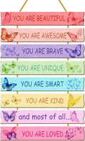 Rutiyoka Butterfly Room Decor for Girls Bedroom Wall Rainbow Inspirational Art Kids Wood Decorations Little Girl Nursery Toddler Sign