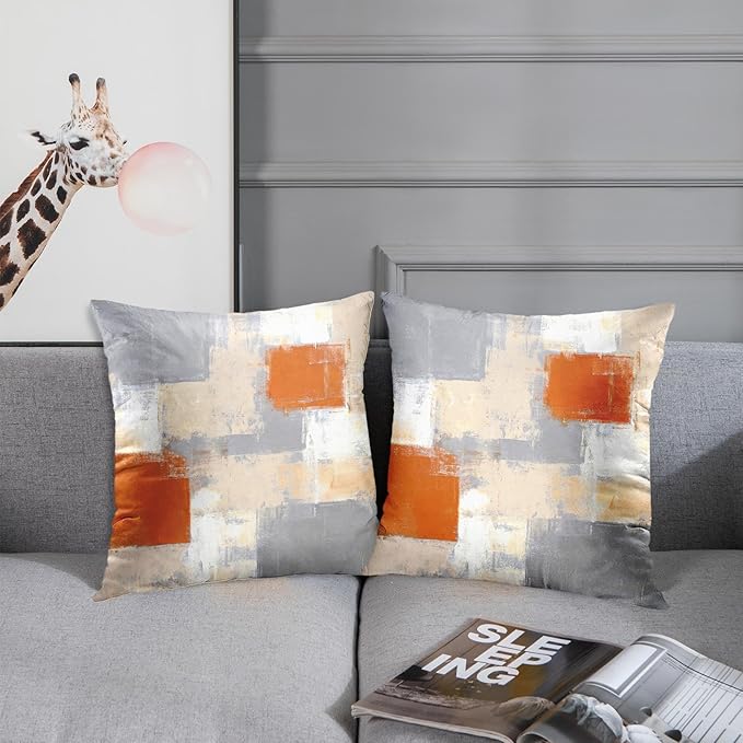 Britimes Throw Pillow Covers Modern Home Art Decor, 20 x 20 Inches Set of 2 Pillow Cases Decorative, Abstract Oil Painting Pillowcases for Bedroom, Living Room, Cushion Couch Sofa, Beige Orange