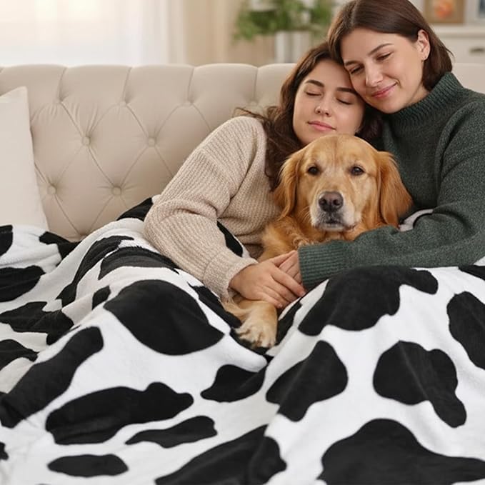 MACEVIA Flannel Fleece Cute Blanket for Couch, Black Cow Print Blankets, Fuzzy Cozy Comfy Super Soft Fluffy Plush Cute Cow Blanket for Bed Sofa 260GSM, Suitable for All Seasons (Dairy Cow,40x50inches)