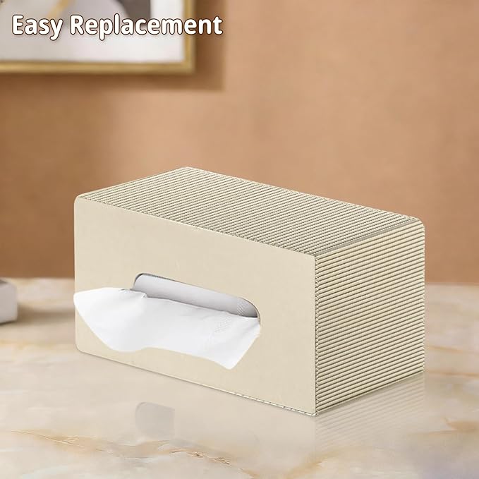 PUSU Plus Rectangular PU Leather Tissue Box Cover with Buckle Bottom - Modern Facial Tissue Dispenser Holder for Bathroom Vanity, Bedside Table, Bedroom, Office & Home Decor