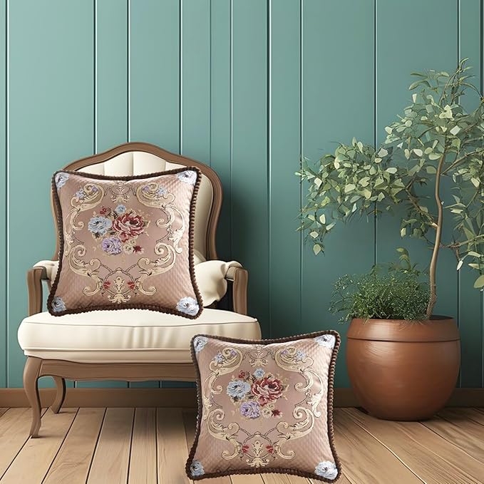 SZHELEJIAM Pillow Covers 18x18 inch,Set of 2 Jacquard Retro Embroidered Pillow Cove,Decorative Cushion Cover, for Sofa Bed Living Room Coffee