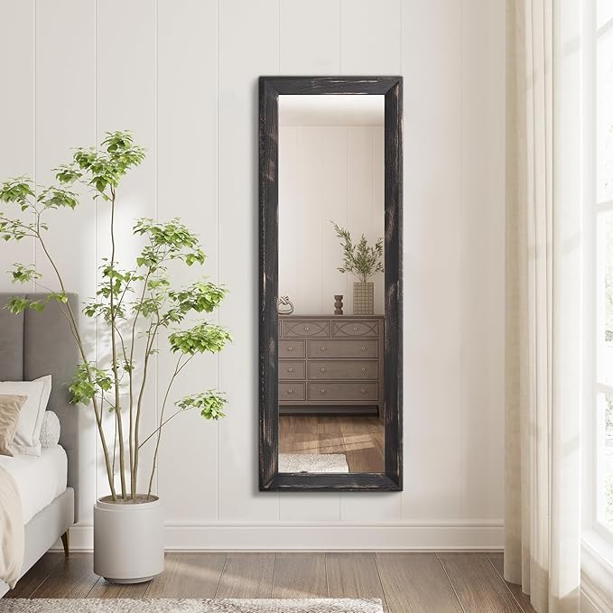 AAZZKANG Rectangular Mirror Full Length Wooden Frame Retro Large Wall Hanging Mirrors 43"x14" for Bedroom Living Room Bathroom Dressing Room Hallway