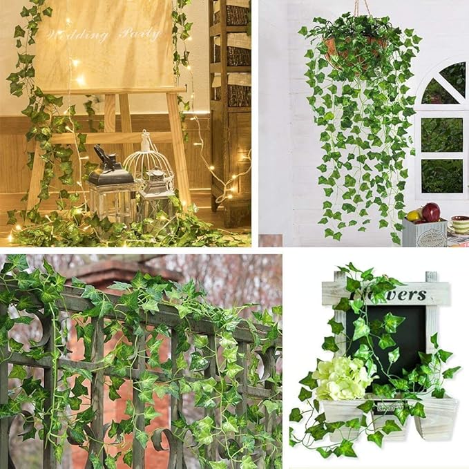 CQURE 48 Pack 336Ft Artificial Ivy Fake Vines,Ivy Garland Greenery Garland Fake Hanging Plants Vines Aesthetic Green Leaves for Bedroom Wedding Party Garden Wall Room Decor