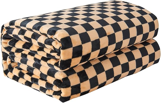 FY FIBER HOUSE Oversized King Blanket 120"x120" Seamless Extra Large 10'x10' Huge Checkered Flannel Fleece Bed Blanket Soft Cozy for Couch Office Sofa, Black Brown