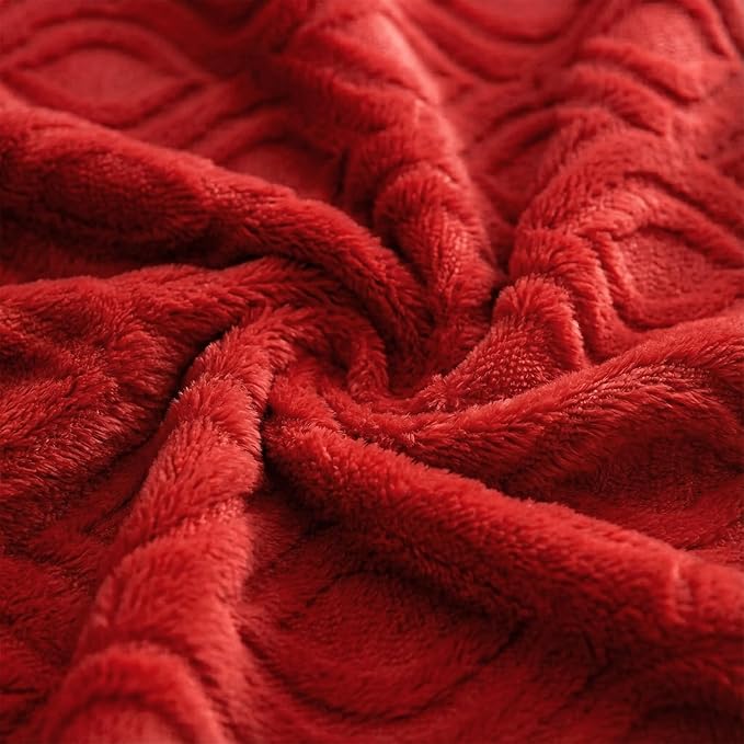 Horaldaily Solid Blanket Throw, Red Accent Farmhouse Neutral Square Euro Soft Fuzzy Plush Faux Fur Cozy Blankets for Couch Sofa Bed Lounging, Ideal Gifts for Kids Adults Wife Self, 50x60