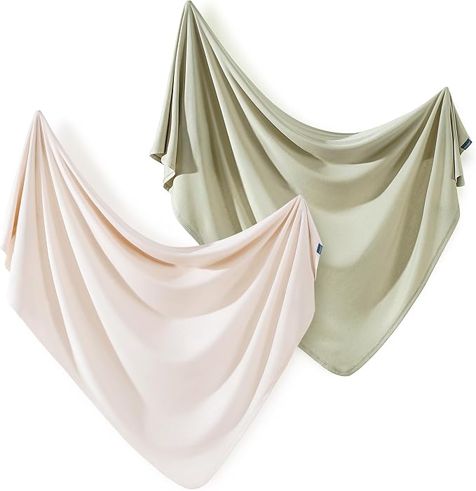 GRSSDER 2 Pack Newborn Swaddle Blanket, Ultra Soft Stretchy Jersey Knit Extra Large Size 33 x 44 Receiving Blankets for Easy Swaddling Baby Snug and Cozy