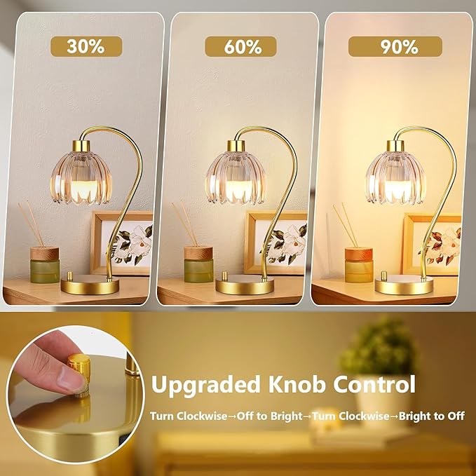 Small Table Lamp Set of 2,Gold Bedside Lamps Dimmable Boho Bedroom Lamp with Glass Tulip Flower Amber Lamp Shade,Vintage Mid Century Modern Mini Nightstand Lamp for Bedroom Living Room