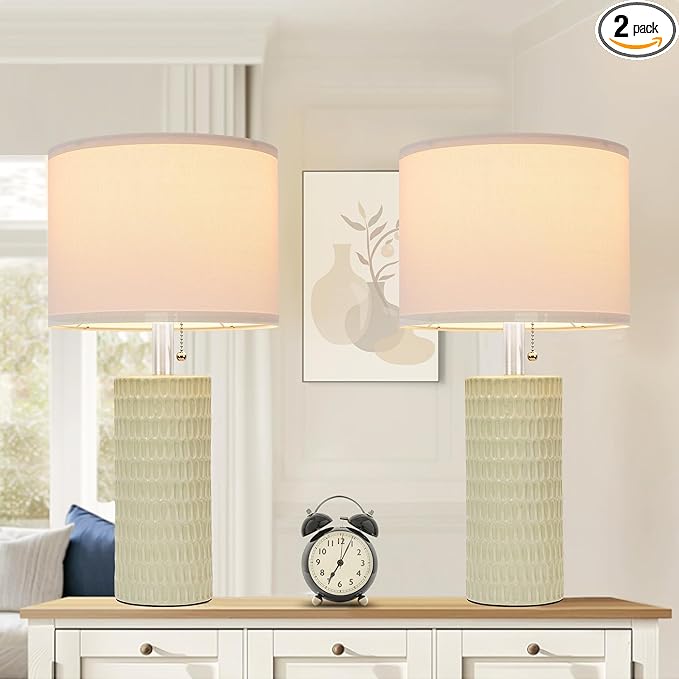 Table Lamps for Living Room Set of 2, Ceramic Table Lamps for Bedroom, 20" Modern Lamps for Night Stands, Light Green