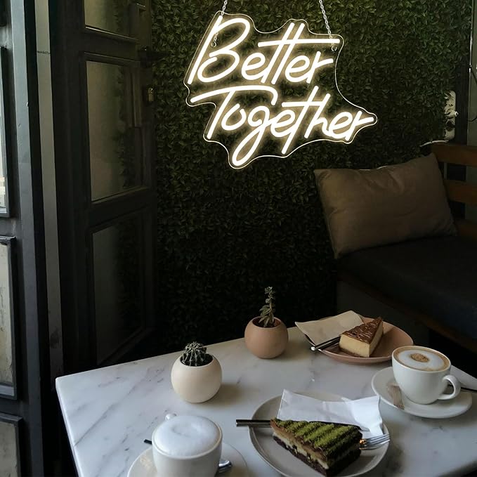 Better Together Neon Sign for Wall Decor Dimmable LED Neon Night Light Sign for Wall Party Décor Engagement Bedroom Bar Wedding Birthday Christmas Decoration, Warm White