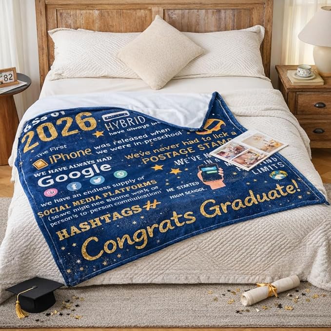 Graduation Gifts Blanket Class of 2026 – Fun Facts Throw Blanket 50x60 Inch, Funny Inspirational Graduation Gift for Him Her, Cozy Plush Blanket for College High School Graduate