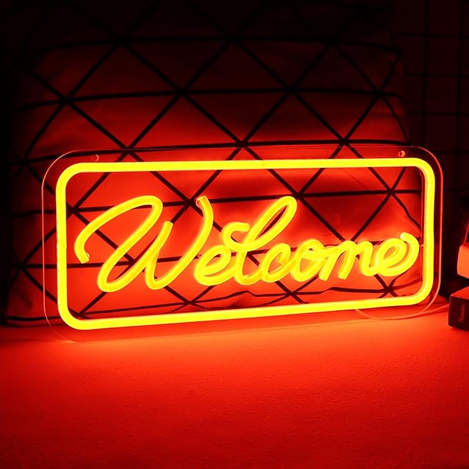 Welcome Neon Sign for Wall Decor，LED Neon Lights for Living Room，birthday、Halloween Christmas