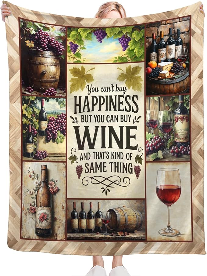 Vintage Wine Blanket for Girls Women Men Adults Soft Cozy Fleece Wine Estates Throw Blankets Winery Gifts Warm Flannel Plush Stuff Lightweight Decorative for Couch Bed Sofa 60"X50"