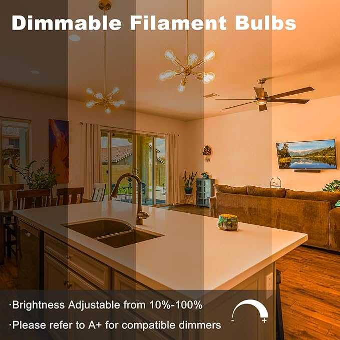 TJOY 12 Pack A19 Vintage LED Edison Bulbs, Dimmable, 60W Equivalent, High Brightness 2200K Amber White, 8W E26 Standard Base, 800 Lumens, CRI80+, Amber Glass Filament Bulb for Home, Farmhouse