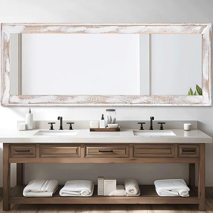 AAZZKANG Wall Mirror Full Length with Wood Frame 71"x30" Rustic Large Full Body Mirrors Decorative for Bedroom Living Room Bathroom Entryway Hanging Rectangular White