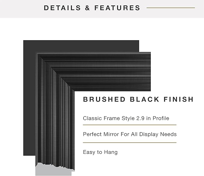 MCS 28x34 Large Wall Mirror, Brushed Black Frame & Beveled Detail Mirror, Vertical & Horizontal Wall Hanging Mirror for Bathroom, Bedroom & Livingroom