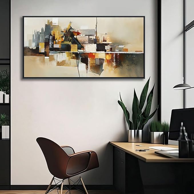 Yellow Abstract Wall Art for Living Room - Modern Wall Art - Framed Large Wall Decor - Canvas Pictures for Bedroom, Office, Above Bed - Contemporary Artwork for Home Decor 20×40IN