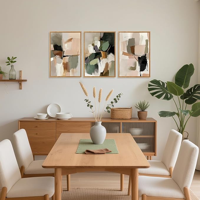 CHDITB Modern Abstract Framed Canvas Wall Art, Minimalist Neutral Wall Decor, Mid Century Poster, Wabi Sabi Painting, Earth Tone Boho Geometric Art Print for Living Room Bedroom Office Decor 12”X16”x3