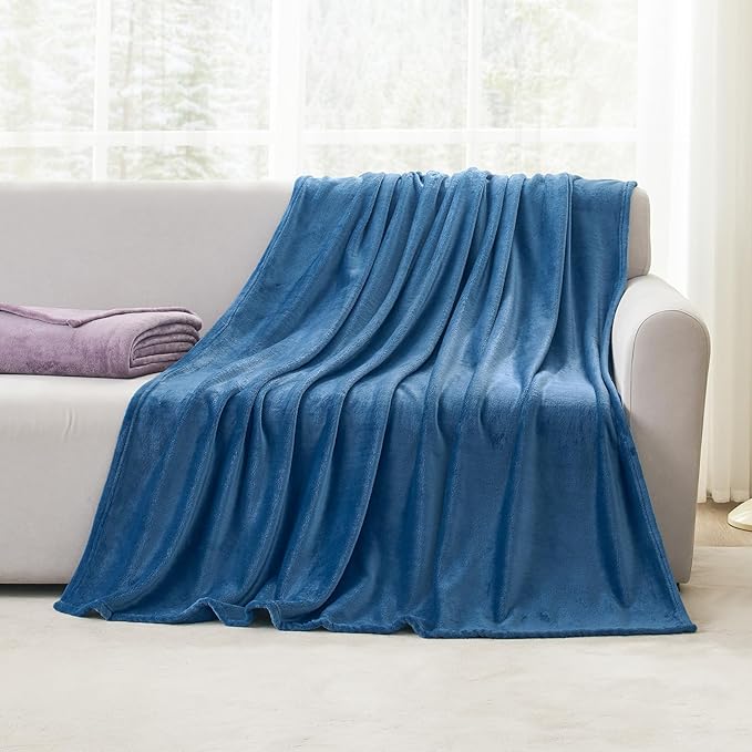 Hansleep Fleece Mineral Blue Queen Blanket, Super Soft Flannel Fuzzy Plush Cozy Blanket for All Seasons, Mineral Blue, Queen 90x90 Inches