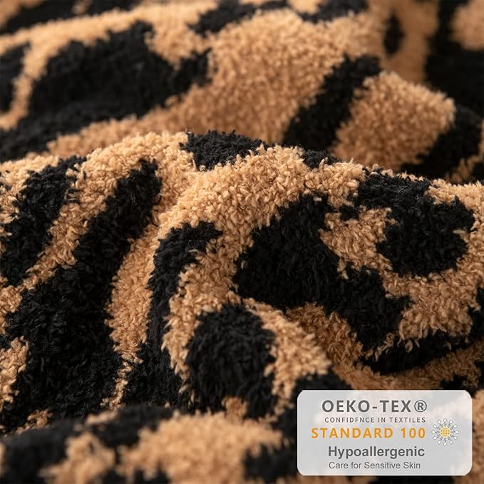 MH MYLUNE HOME Micro Plush Microfiber Polyester Blanket (71x78 inch, Brown) Ultra Soft & Warm Reversible Leopard Pattern Blanket for Sofa Couch Bed, Extra Large