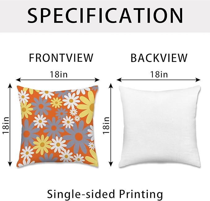 Hexagram Spring Summer Pillow Covers 18x18 Set of 4, Outdoor Floral Daisy Decorative Orange Throw Pillow Covers, You are My Sunshine Farmhouse Cushion Case for Couch Sofa Indoor Home Decor(No Insert)
