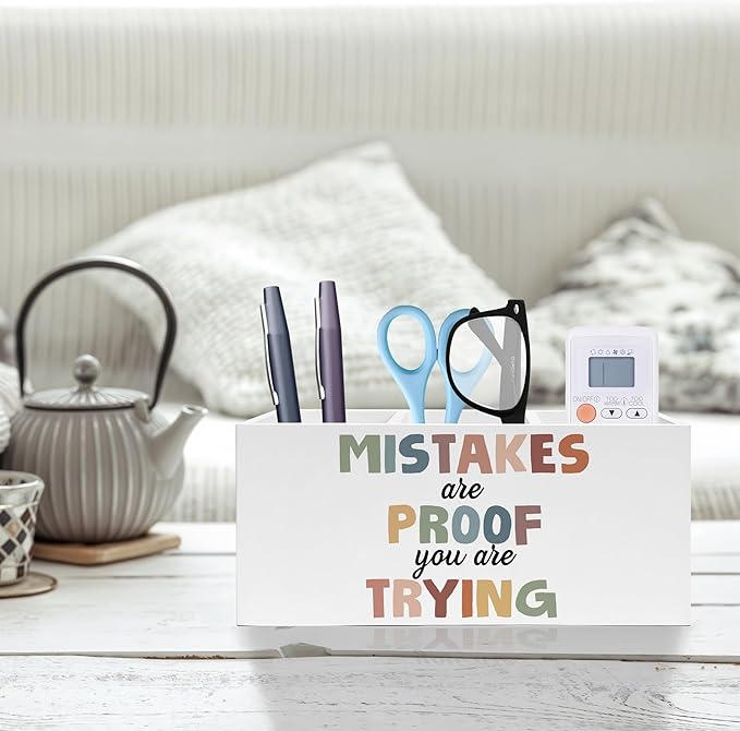 Boho Mental Health Pen Pencil Holder, Therapy Office Decor, Mistakes Are Proof That You Are Trying Pencil Pen Holder Organizer for Classroom Therapist Counselor Office Desk Accessories