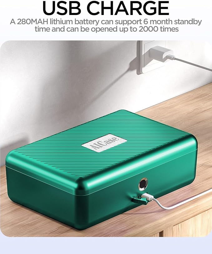 AICase Biometric Fingerprint Storage Box, Portable Security Box for Money Jewelry Safe Combination Lock for Car Home Office Travel Green