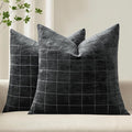MIULEE Decorative Chenille Check Throw Pillow Covers Vintage Plaid Couch Pillows 18x18 Inch Set of 2 Neutral Boho Farmhouse Cushion Covers Modern Home Decor for Sofa Bed Living Room Black