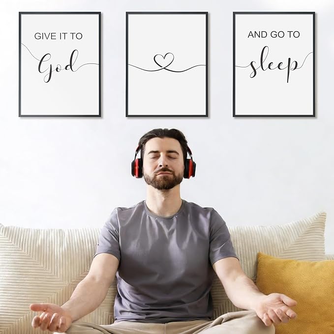 Bnesi Large 3 PCS Bedroom Wall Decoration Give It To God and Go To Sleep Sign Bedroom Wall Decor Set Black And White Wall Art for Bedroom Wall Decor Above Bed Unique Wall Art (God)