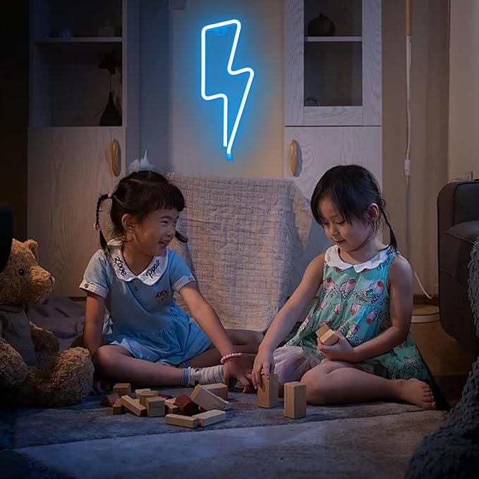 Neon Signs Lightning Bolt Neon Light Sign for Wall Decor, Battery or USB Powered Led Lightning Light Neon Sign for Bedroom Kids Room Birthday Party Wedding Home Decorations