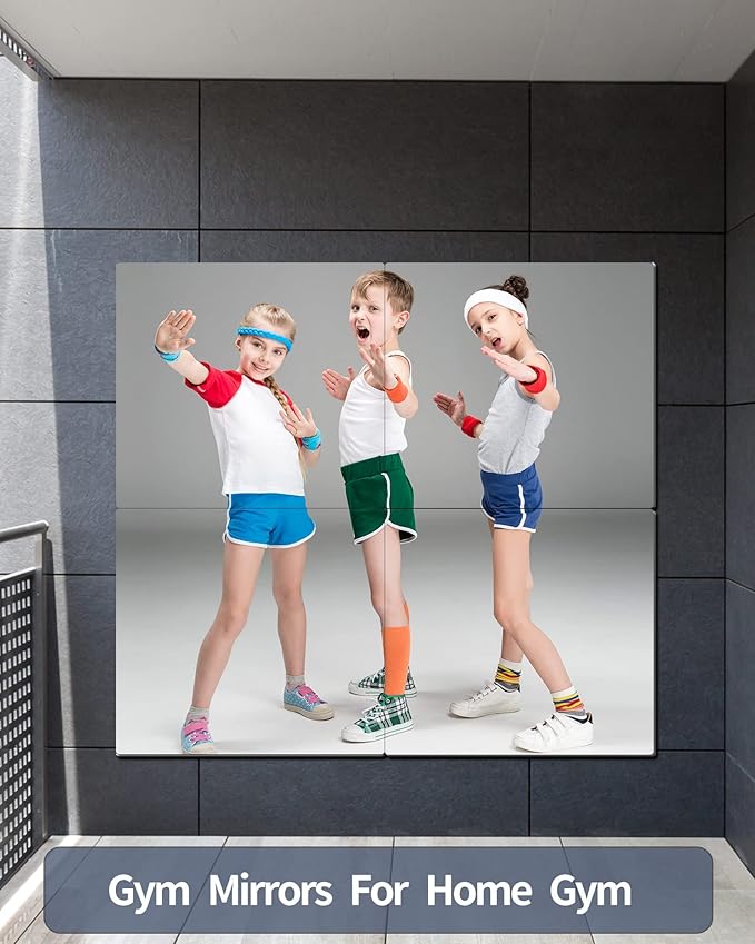 Shatterproof Full Length Mirror Tiles for Wall,Body Mirror for Kids,4Pcs 16"x16",Frameless Plexiglass Acrylic Plastic,Unbreakable Acrylic Non Glass Self Adhesive Wall Mounted for Home,Bathroom,Door